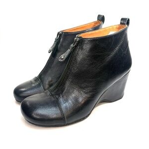 Gentle Souls Black Leather Wedge Bootie | 6.5